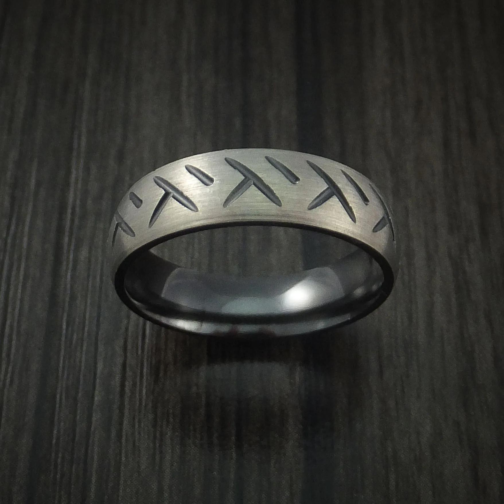 Black Zirconium Cycle Tire Tread Textured Carved Men's Ring