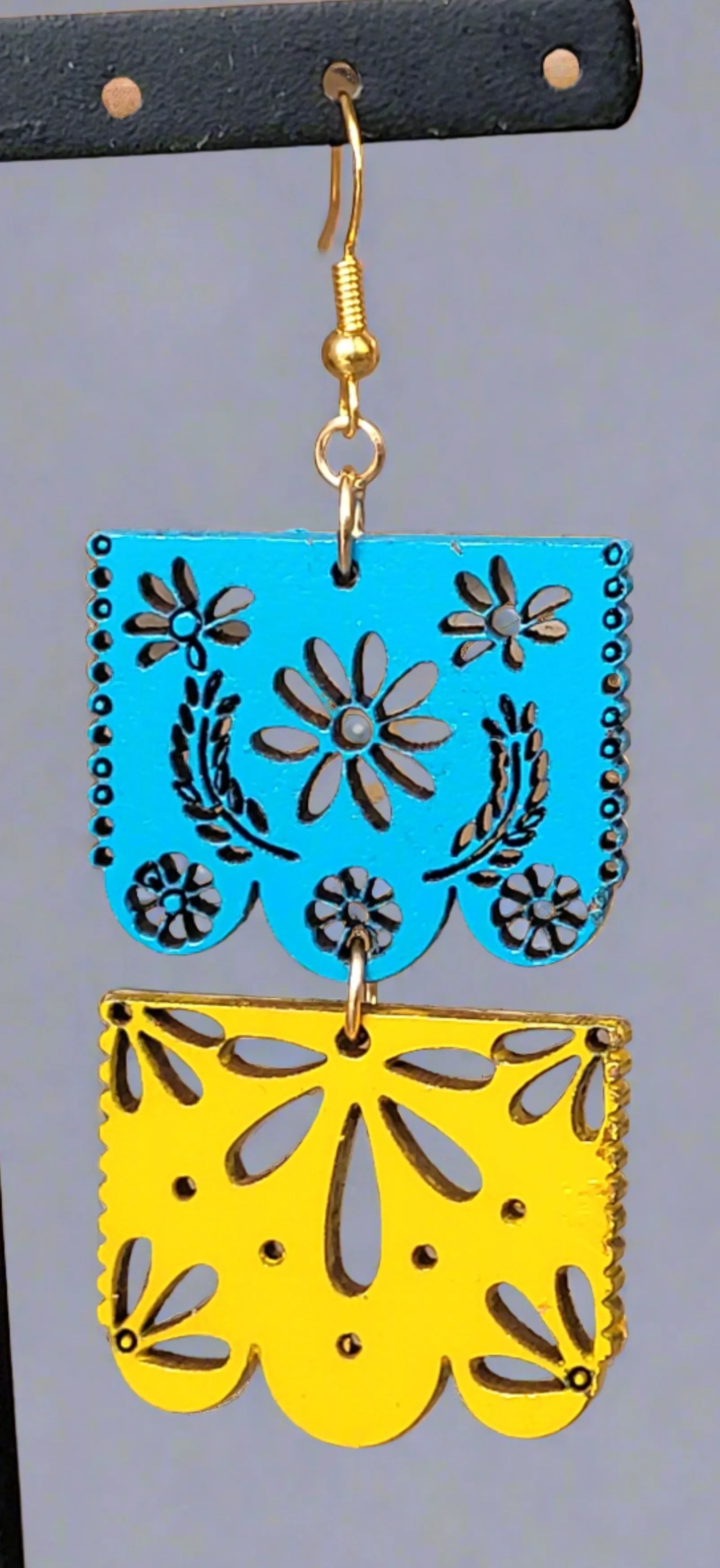 Blue & yellow papel picado  earrings