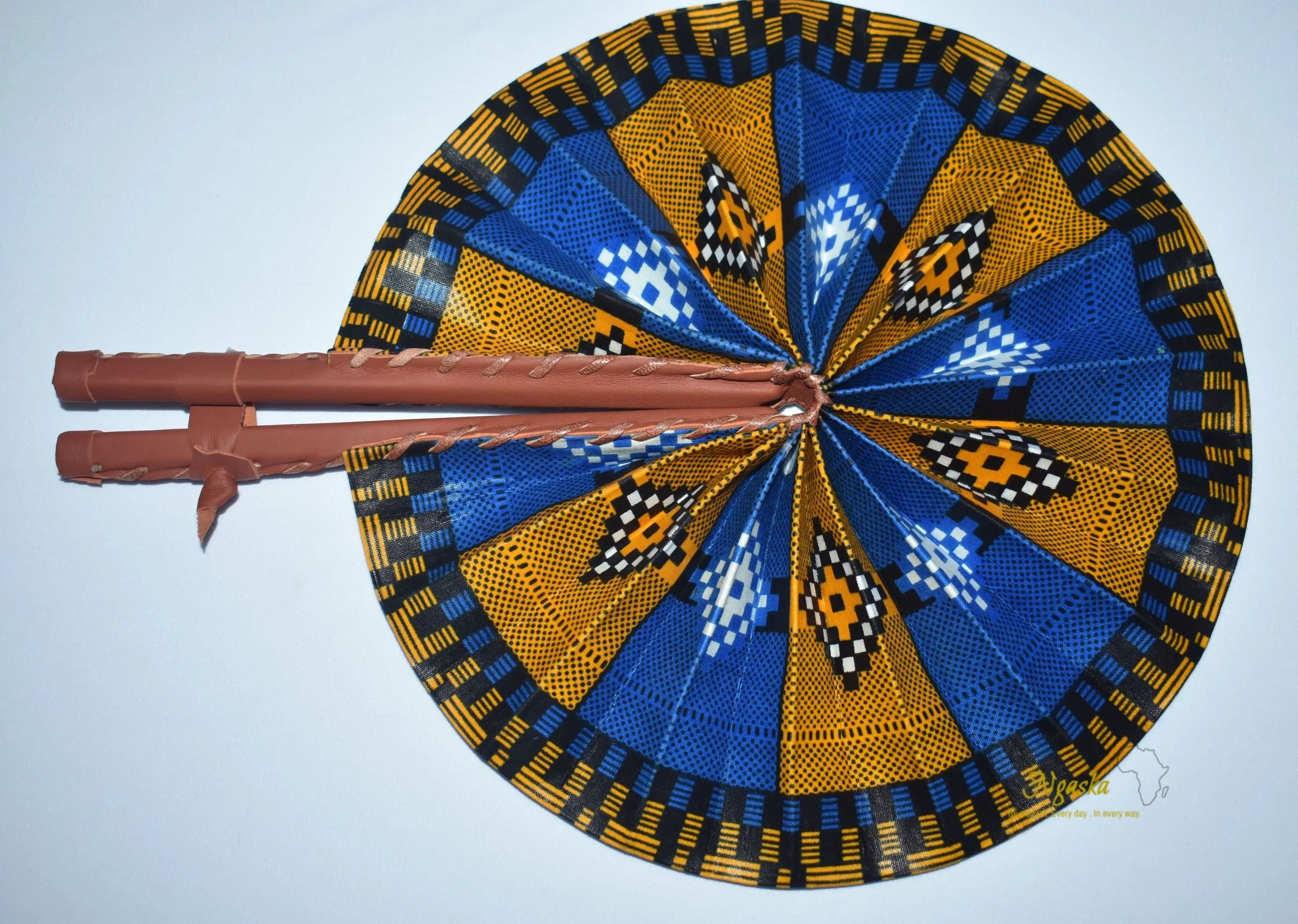 Blue and Orange Tribal African Tribal Print Fashion Fan FAN-22