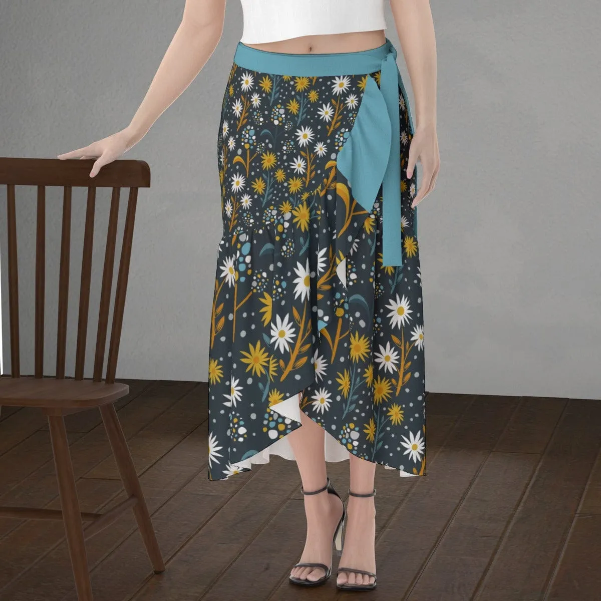 Blue Retro Floral - Women's Wrap Skirt