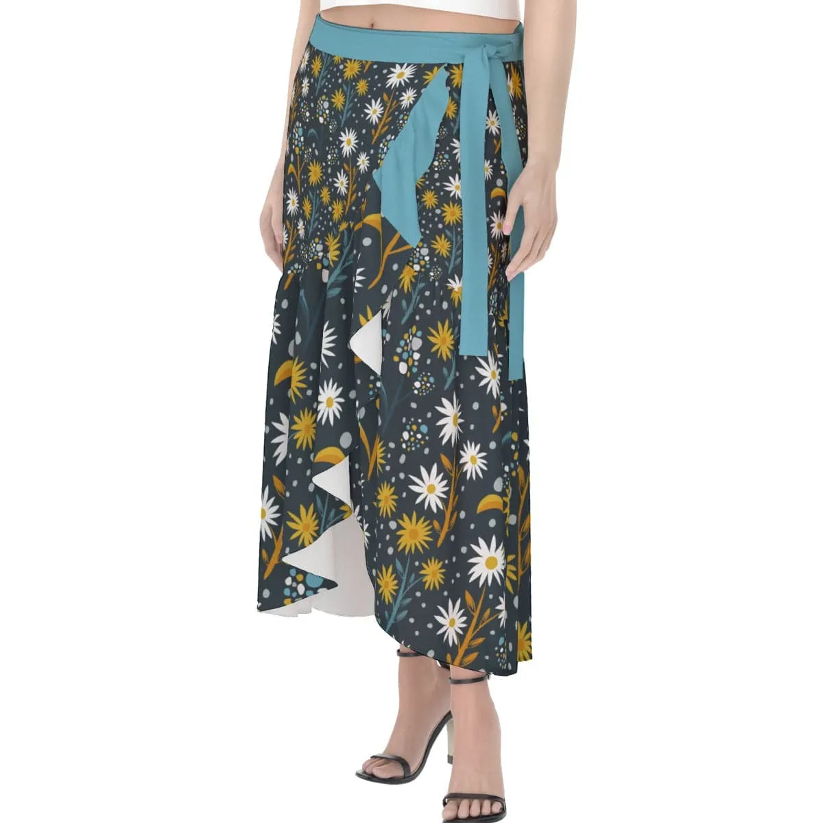 Blue Retro Floral - Women's Wrap Skirt