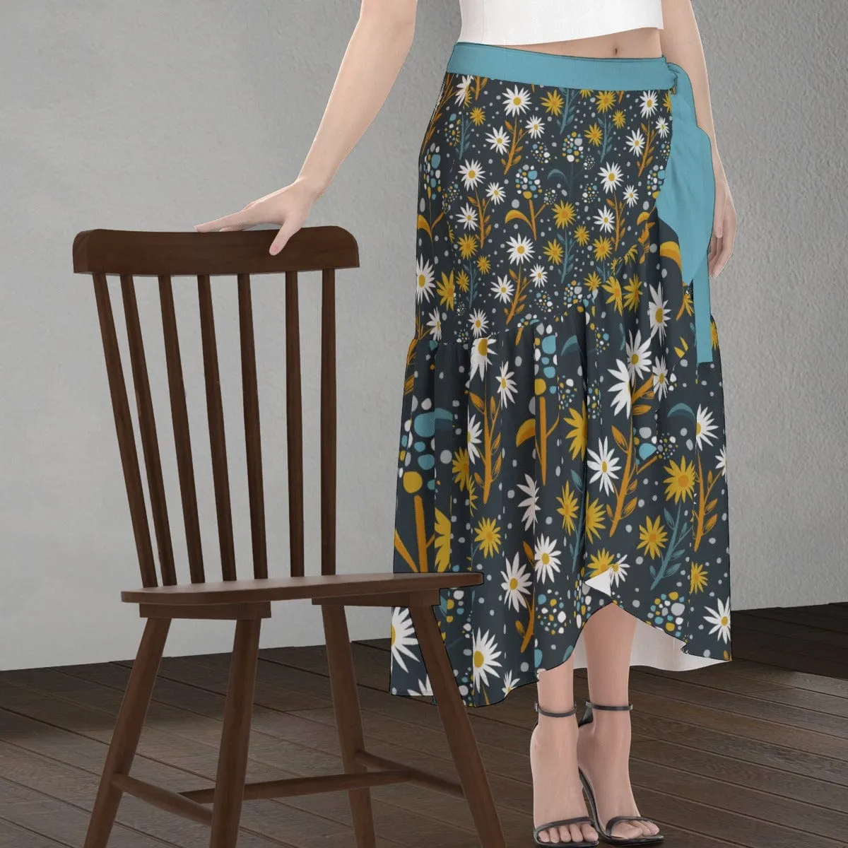 Blue Retro Floral - Women's Wrap Skirt