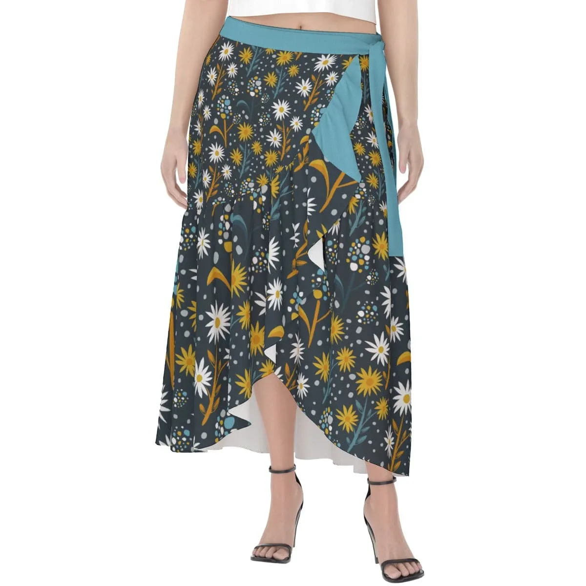 Blue Retro Floral - Women's Wrap Skirt