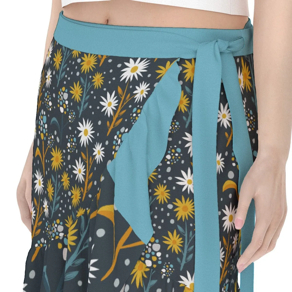 Blue Retro Floral - Women's Wrap Skirt