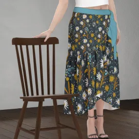 Blue Retro Floral - Women's Wrap Skirt