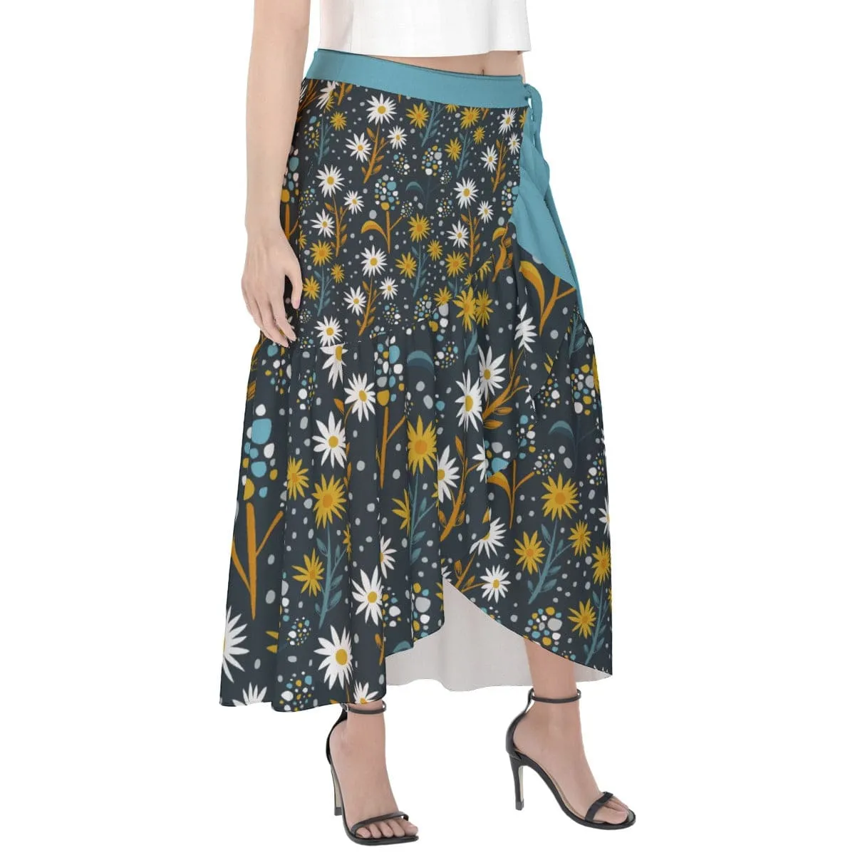 Blue Retro Floral - Women's Wrap Skirt