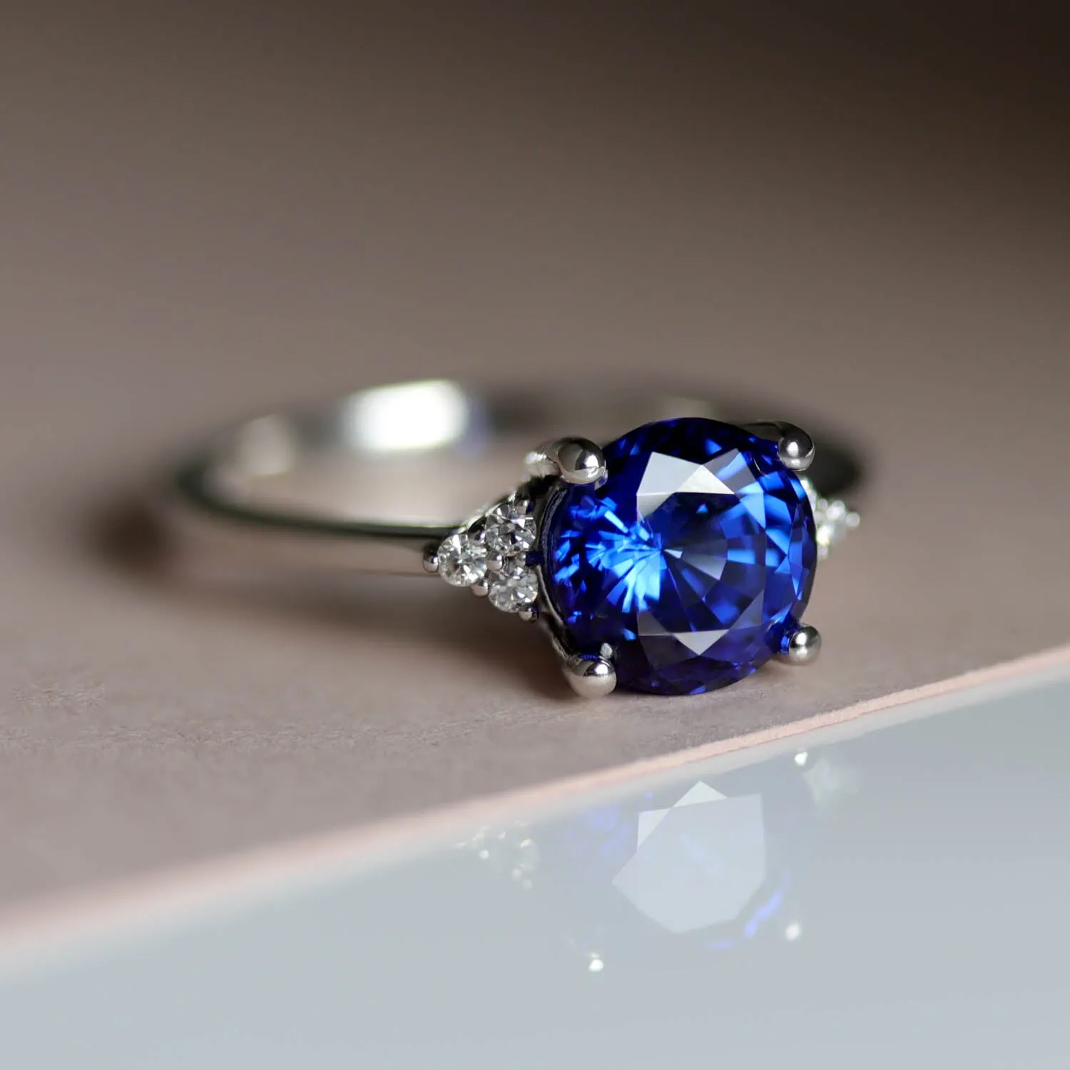 Blue Sapphire Basket Cluster Engagement Ring