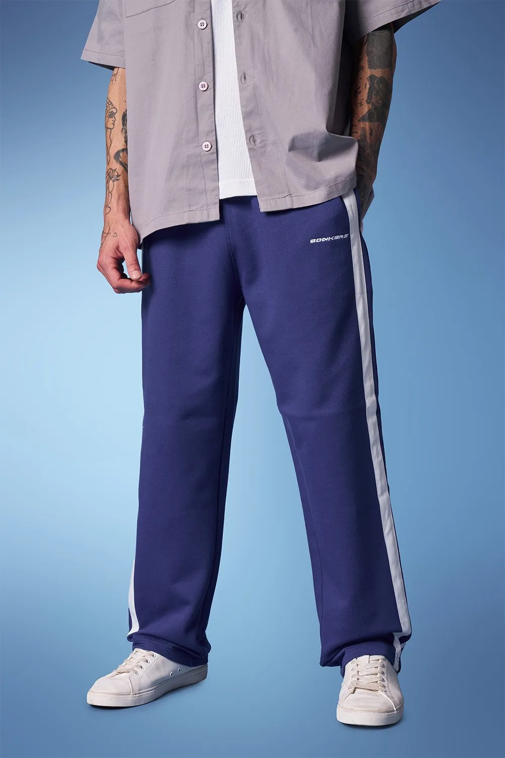 Blue Sporty Straight Fit Pants