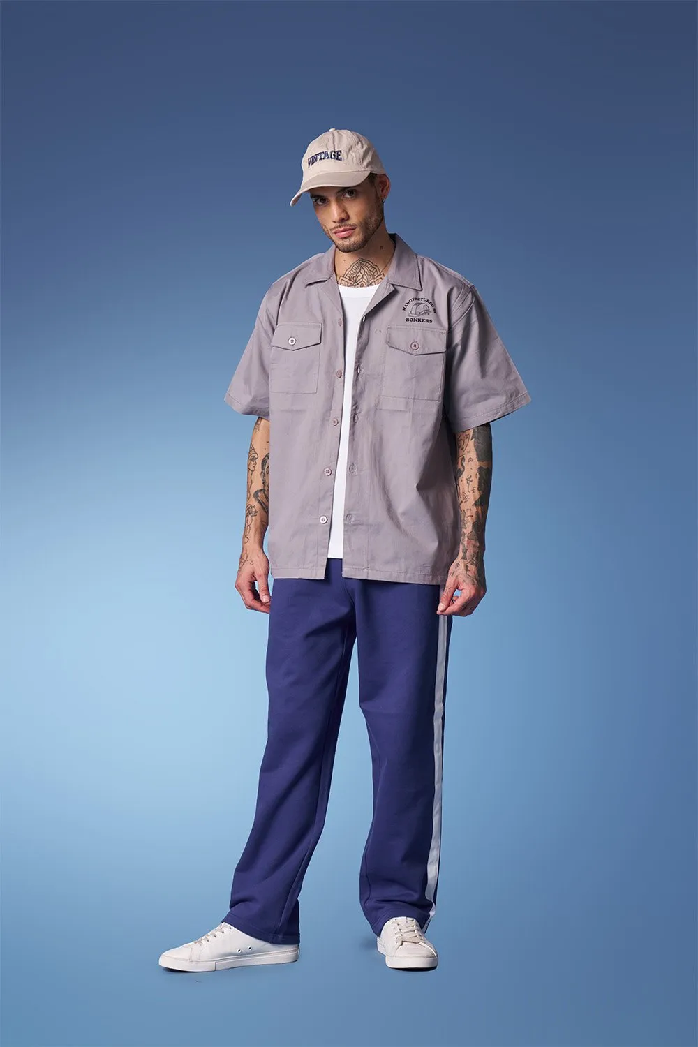 Blue Sporty Straight Fit Pants