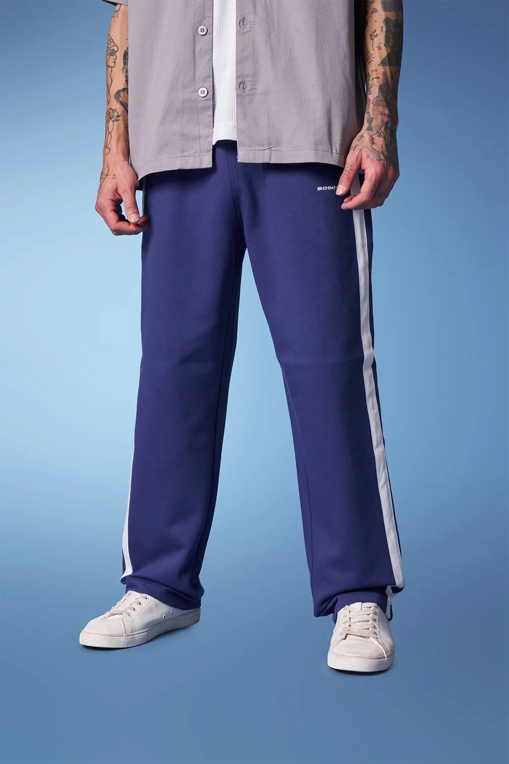 Blue Sporty Straight Fit Pants