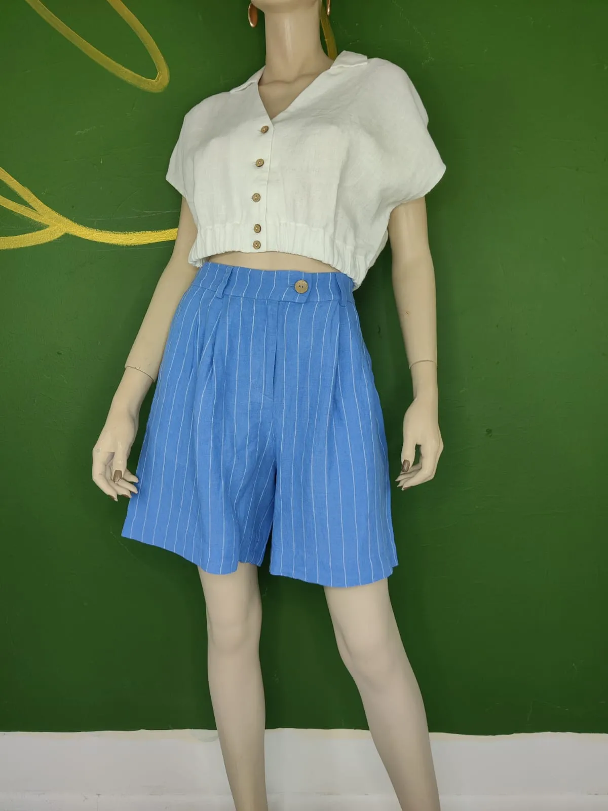 Blue stripe Bagan pleated short pant