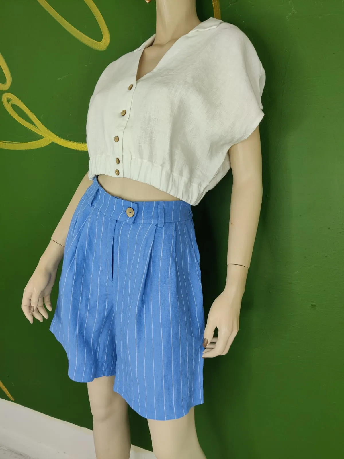 Blue stripe Bagan pleated short pant