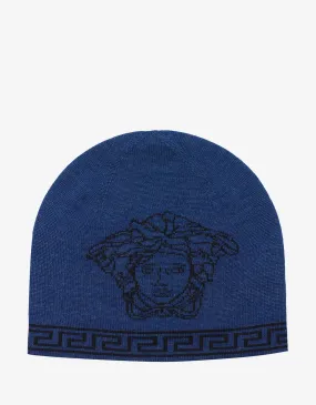 Blue Wool Blend Medusa Beanie Hat