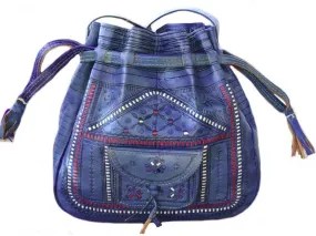 Bohemian Morocco Leather Bag - Embroidered - Blue