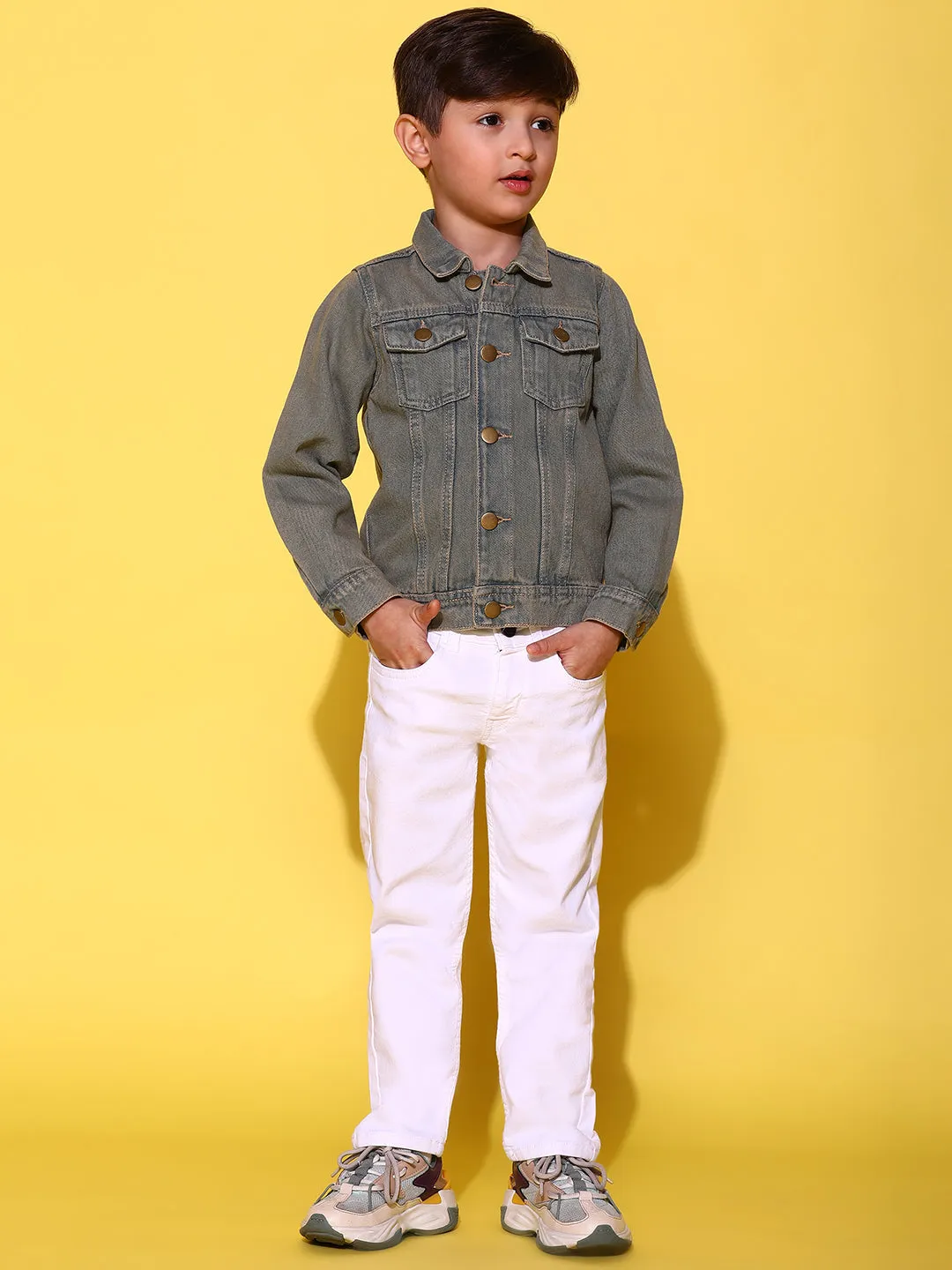 Boy Khakhi Cotton Full Sleeves Washed Jacket