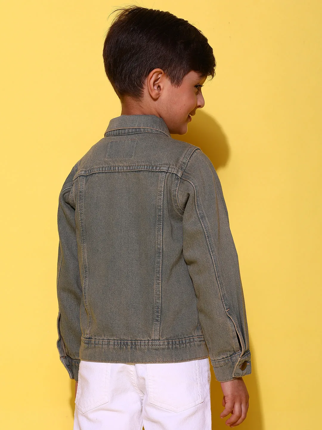 Boy Khakhi Cotton Full Sleeves Washed Jacket