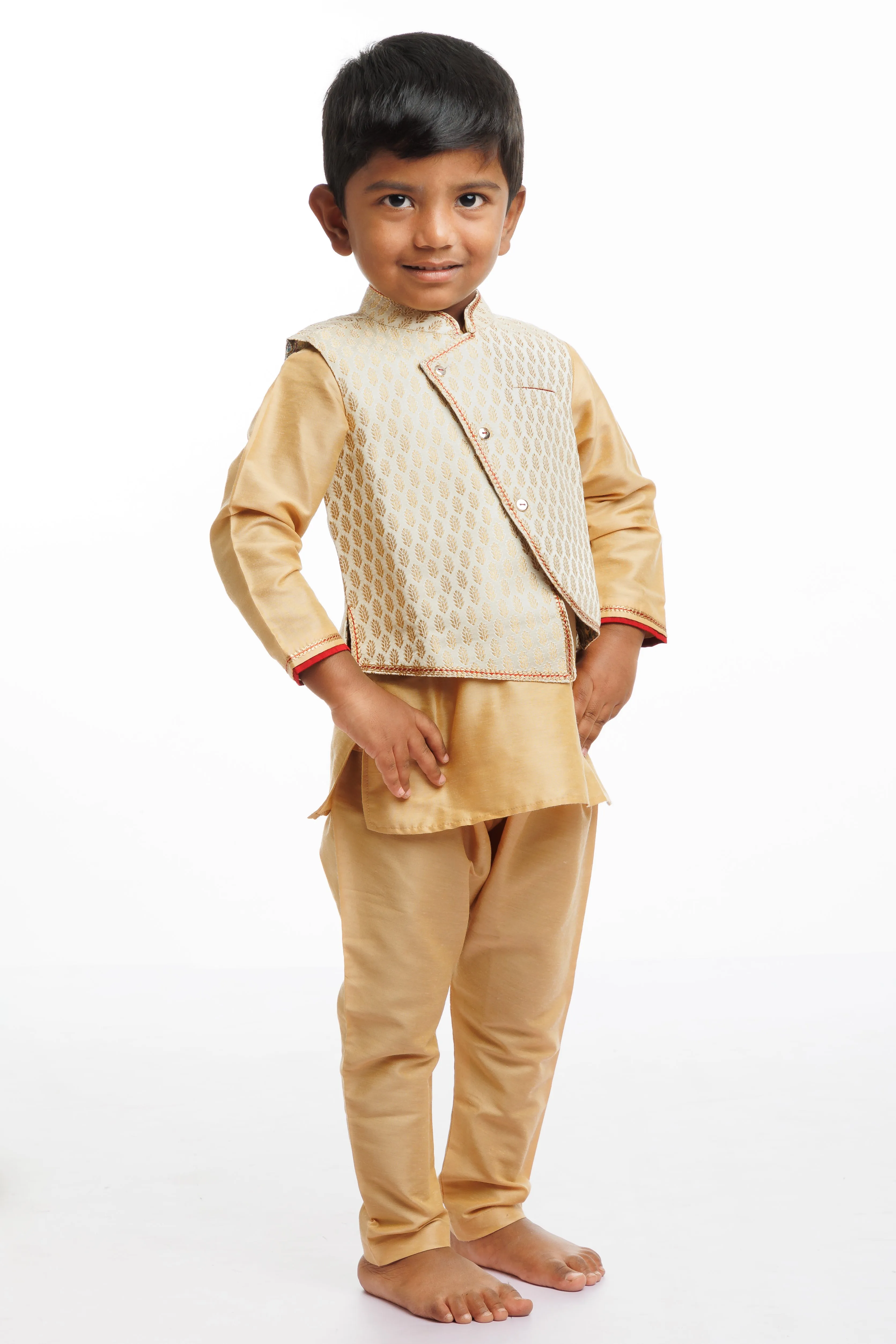 Boys Modern Kurta with Elegant Brocade Jacket Outfit