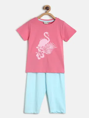 Boys/Girls Pink & Sky Blue Cotton Night Suit