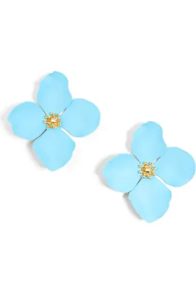 Bright Blue Painted Flower Stud Earrings