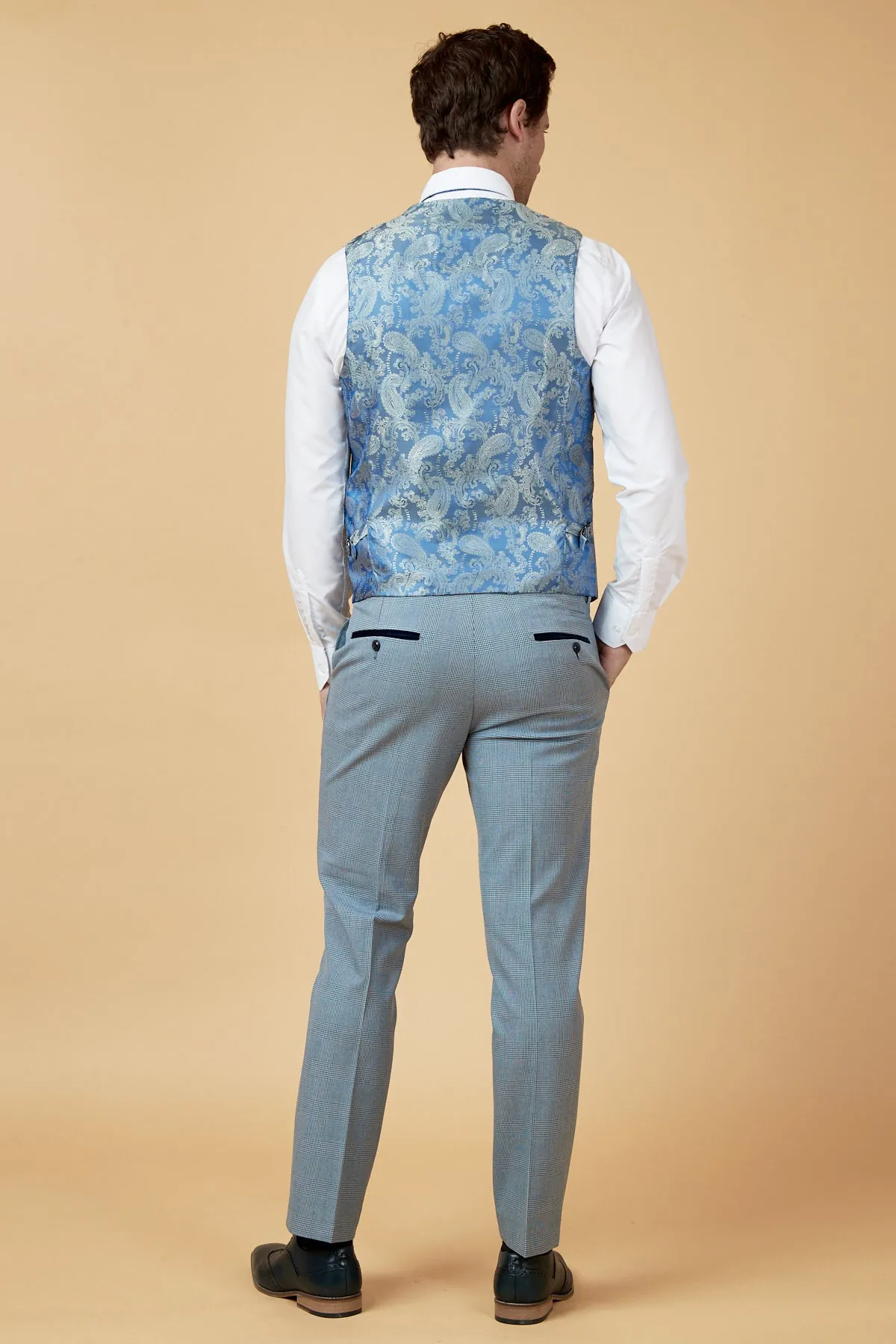 BROMLEY - Sky Blue Single Breasted Check Waistcoat