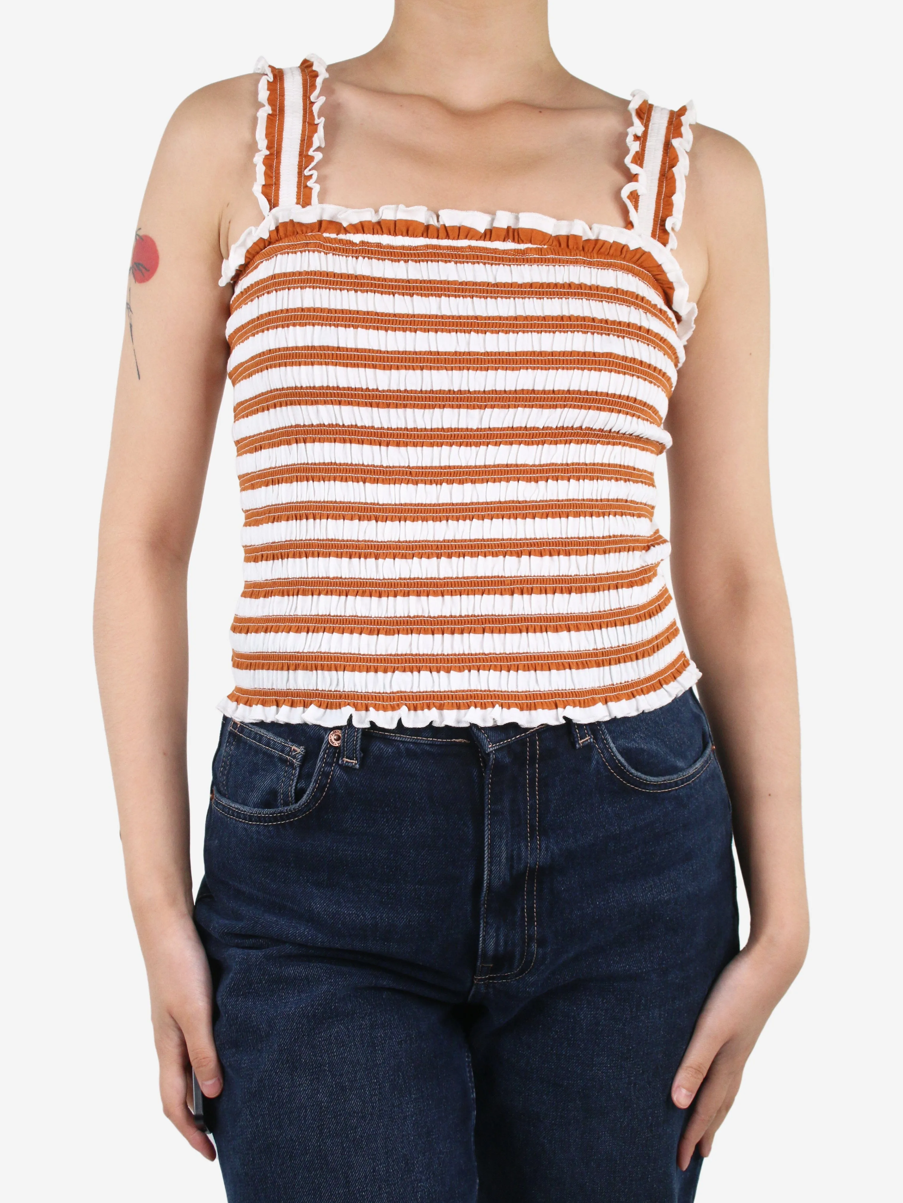 Brown striped and shirred top - size S