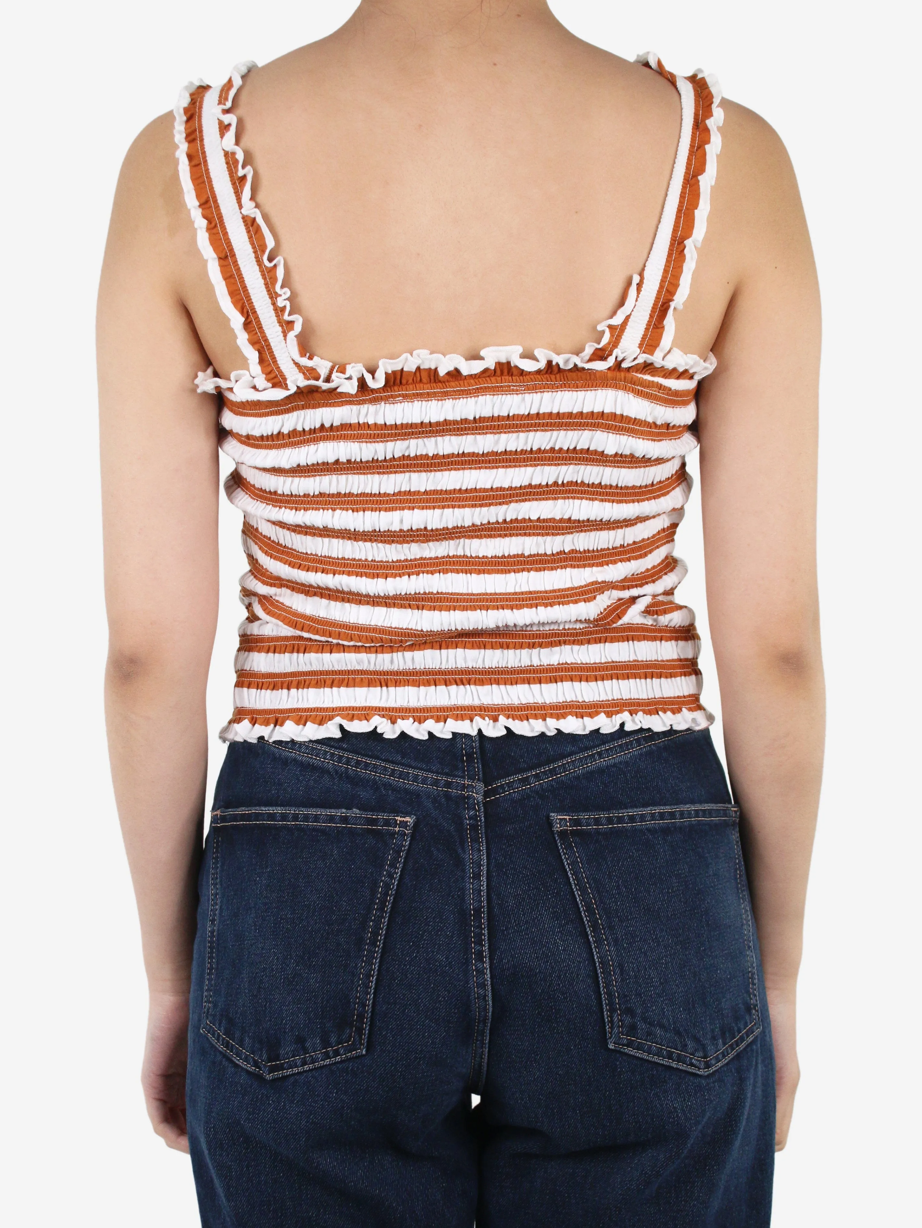 Brown striped and shirred top - size S