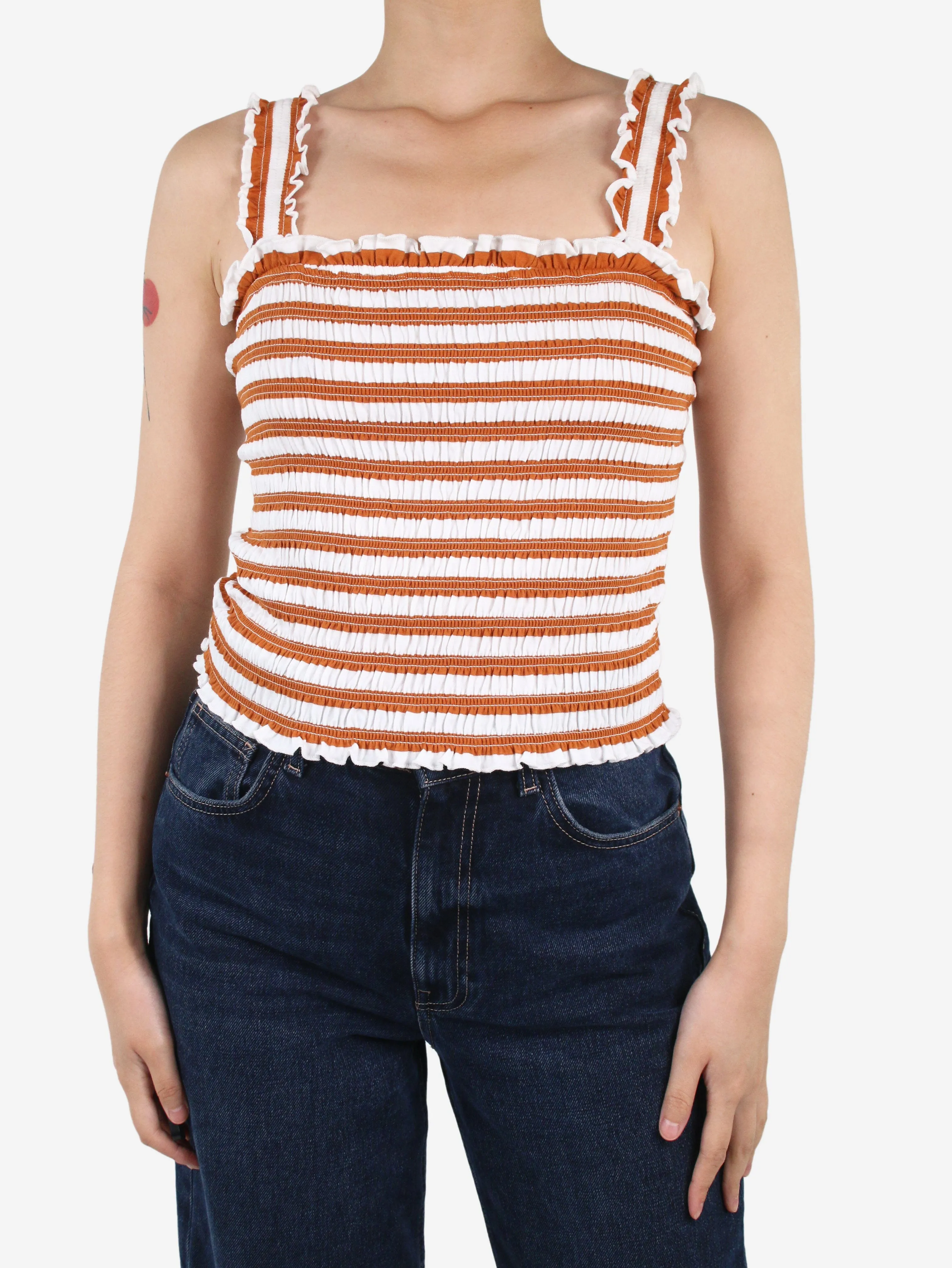 Brown striped and shirred top - size S