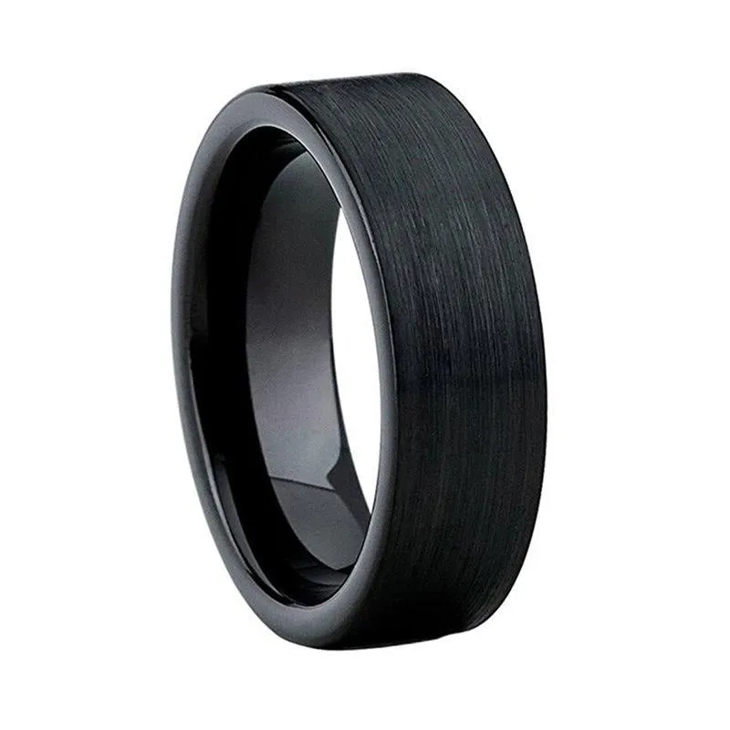 Brushed Black Straight Edge Tungsten Ring (8mm)