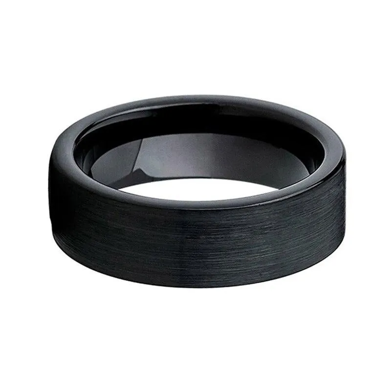 Brushed Black Straight Edge Tungsten Ring (8mm)