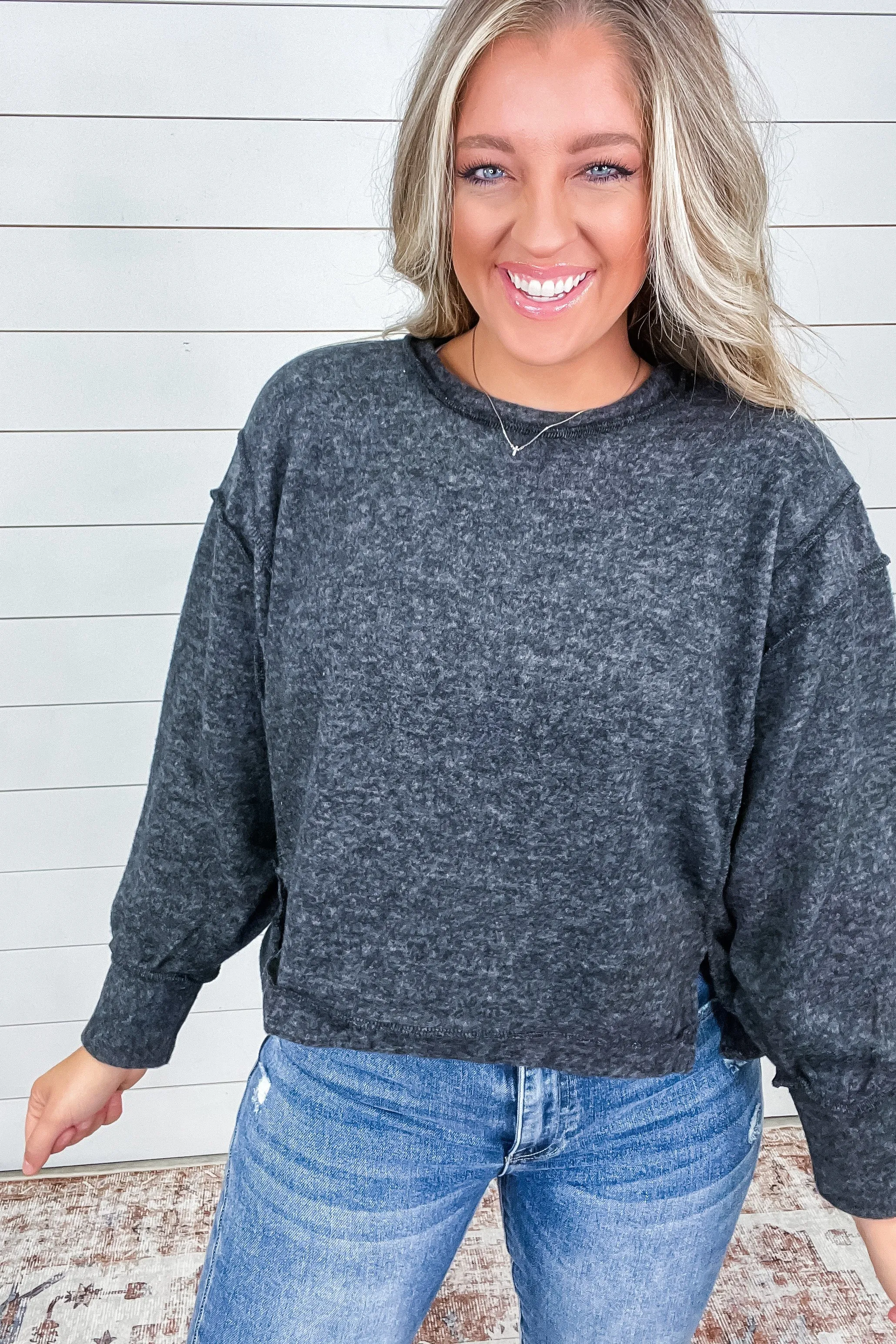 Brushed Hacci Oversized Sweater in Black