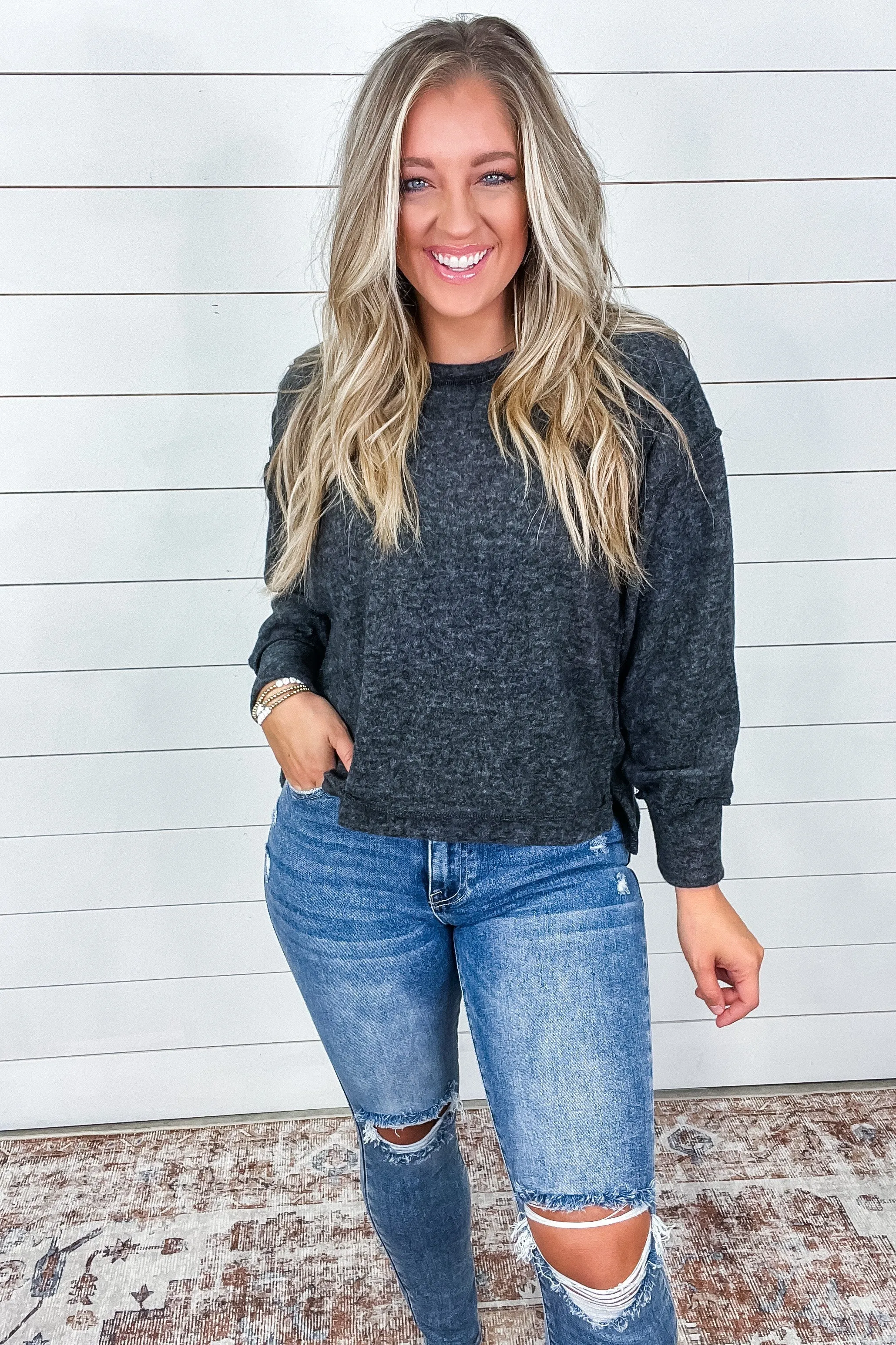 Brushed Hacci Oversized Sweater in Black