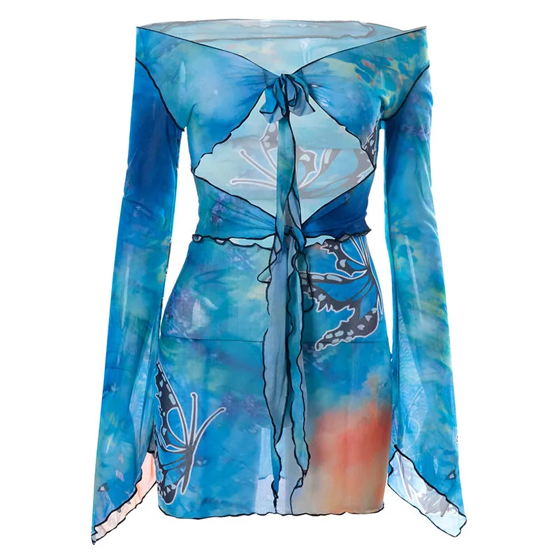 Butterfly Tie Dyeing Print Mini Dress