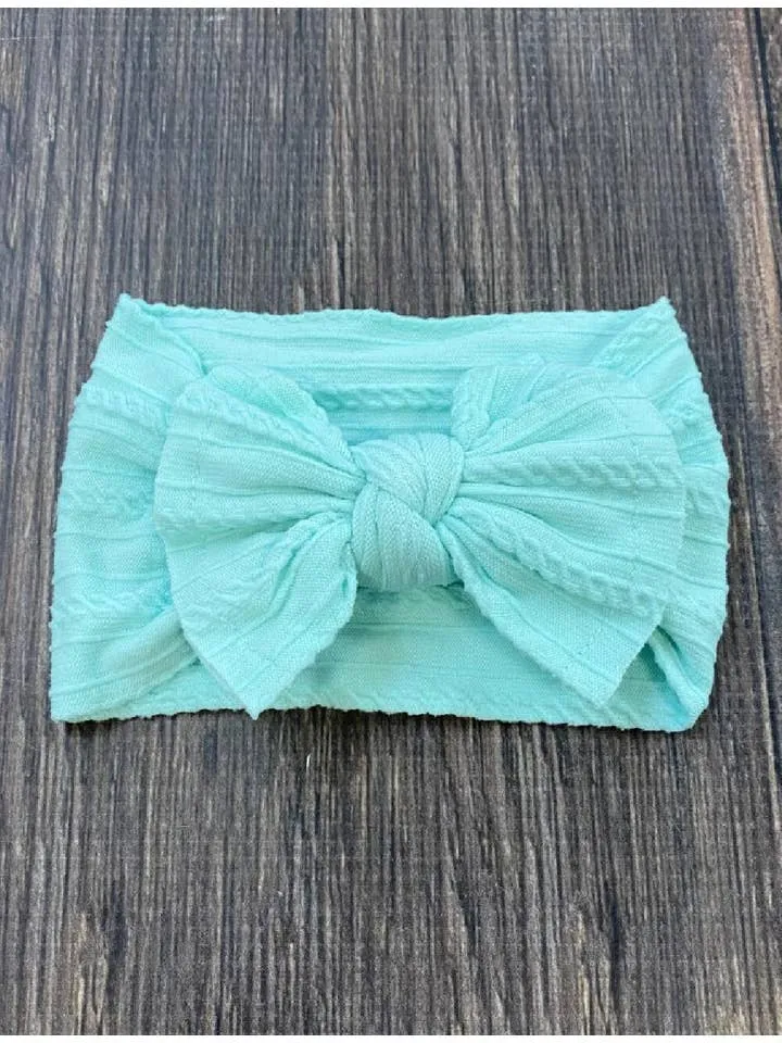 Cable Knit Bow Headband: Light Blue