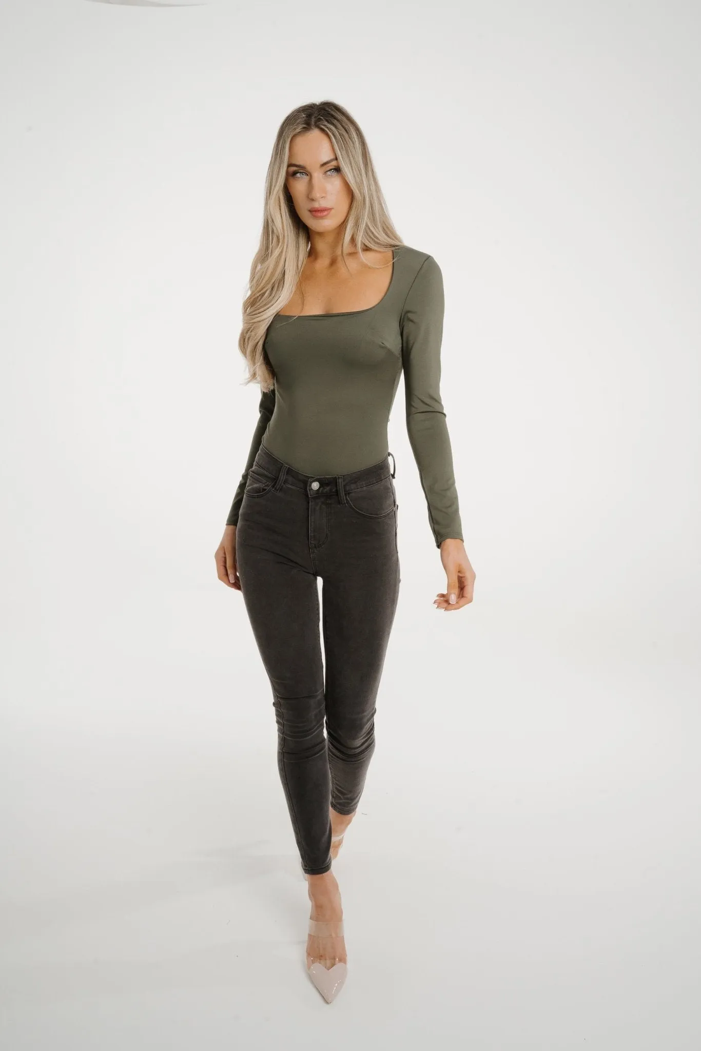 Caitlyn Square Neck Bodysuit In Khaki