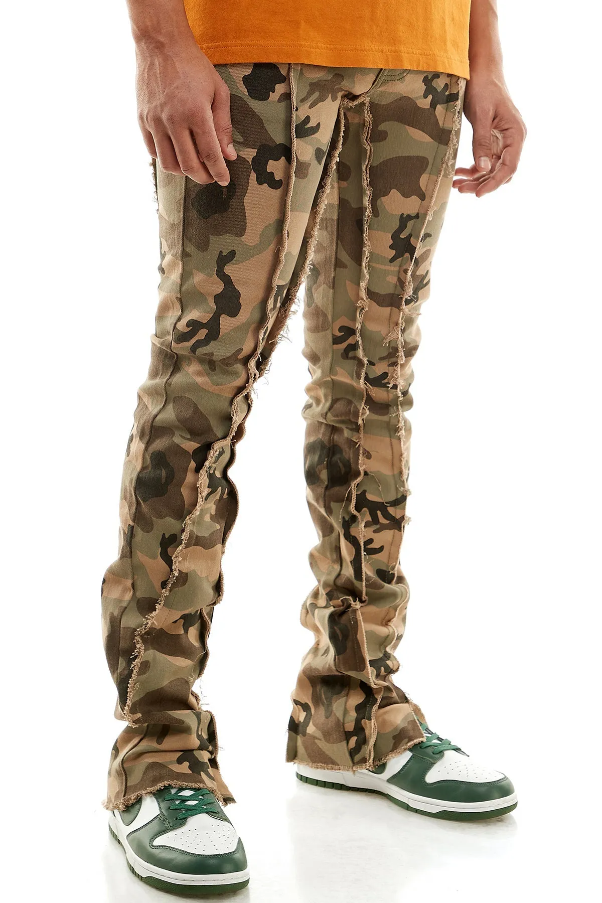 Camo  Raw Cut Stacked Pants for Men