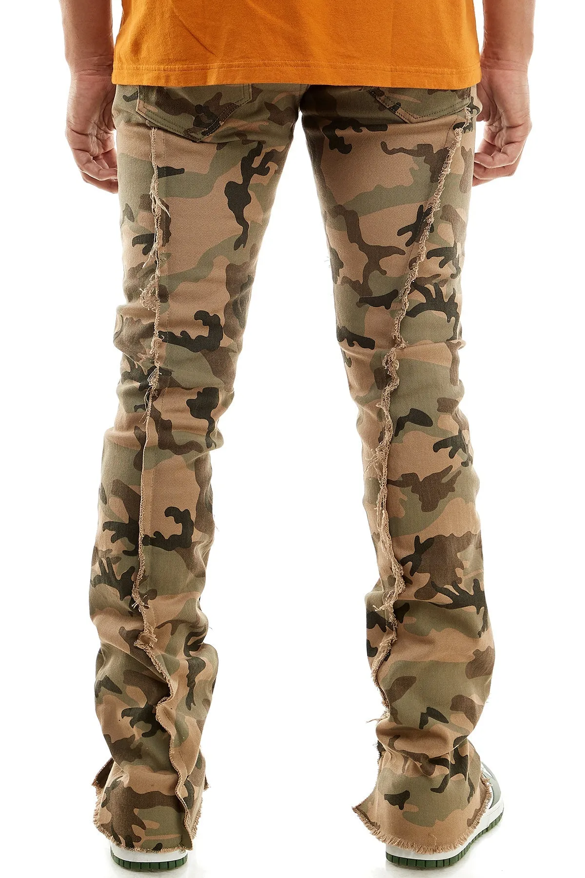 Camo  Raw Cut Stacked Pants for Men