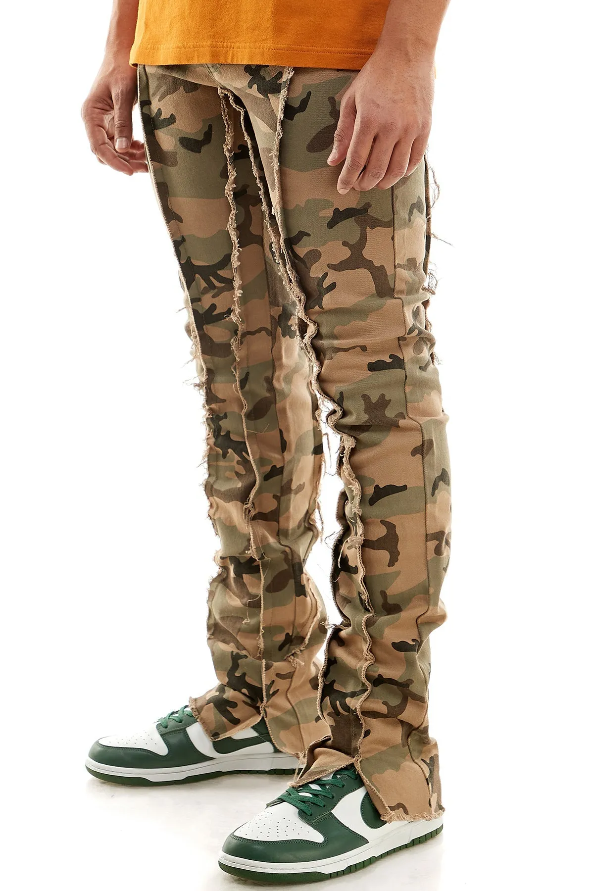 Camo  Raw Cut Stacked Pants for Men