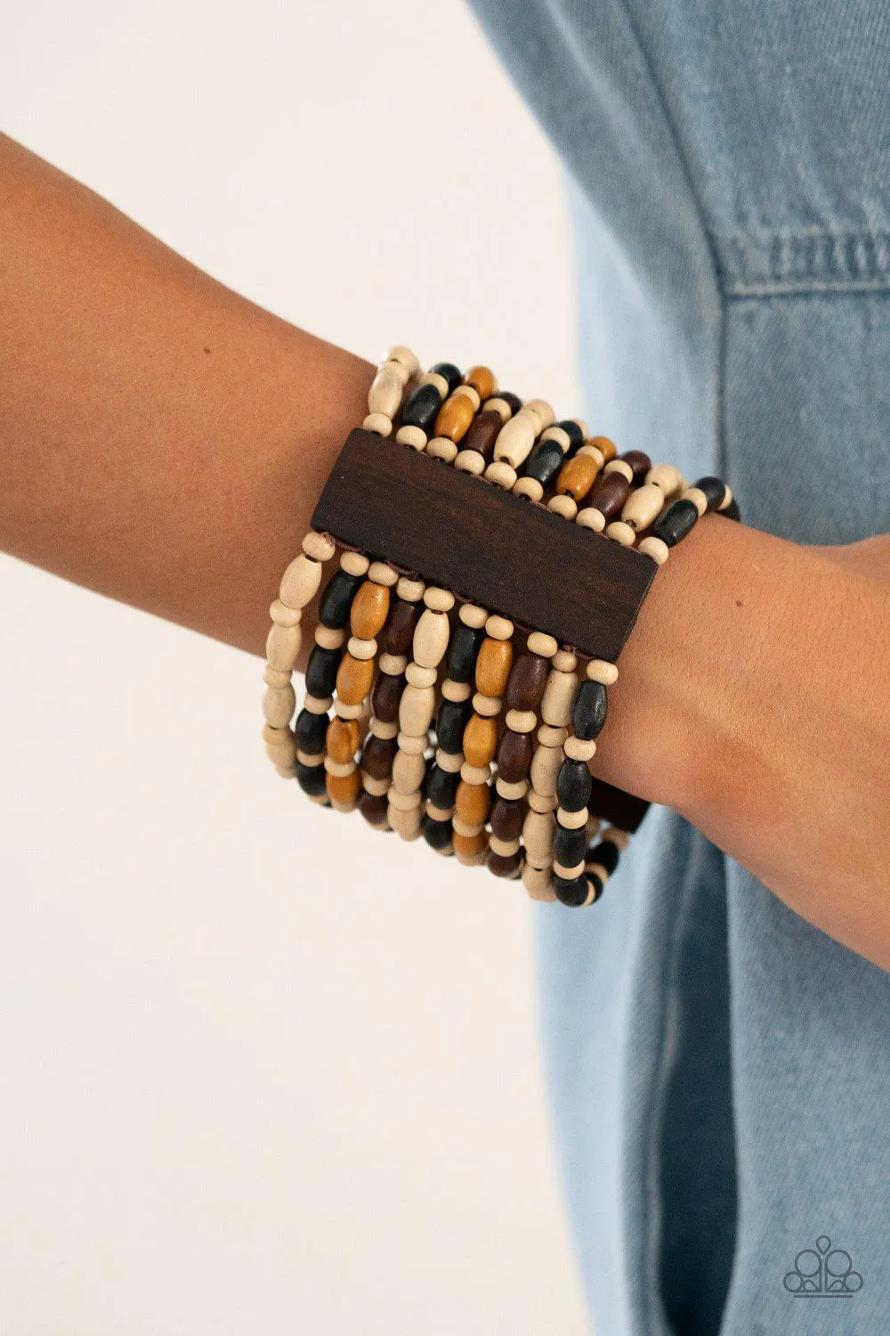 Cayman Carnival Multi Black, Brown and White Wood Bracelet - Paparazzi Accessories