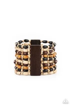 Cayman Carnival Multi Black, Brown and White Wood Bracelet - Paparazzi Accessories