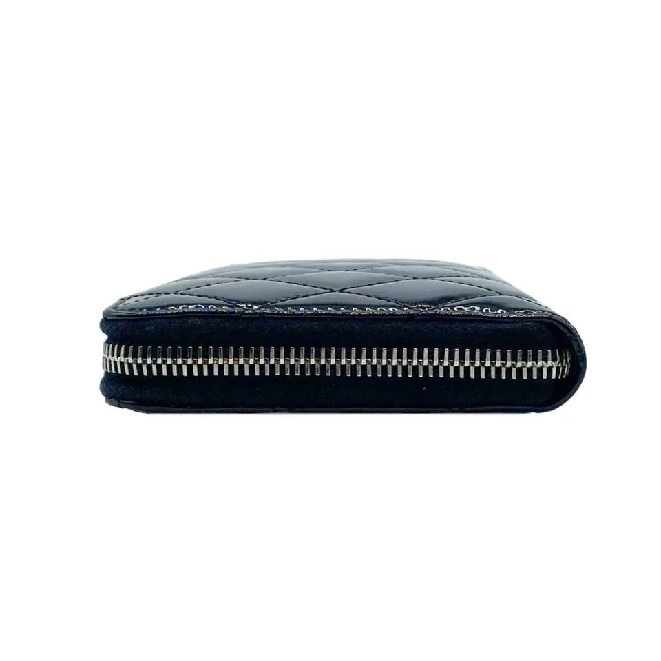 Chanel Black Brilliant Zip Around Quilted Long Patent Leather Wallet