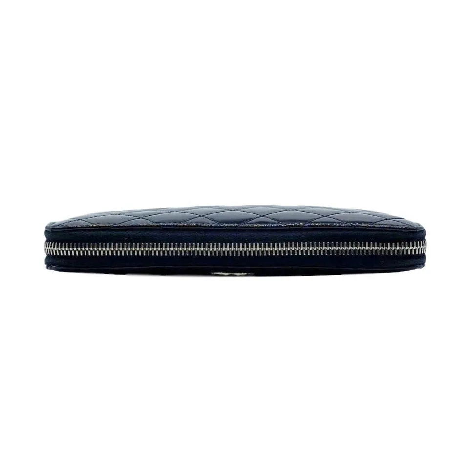 Chanel Black Brilliant Zip Around Quilted Long Patent Leather Wallet