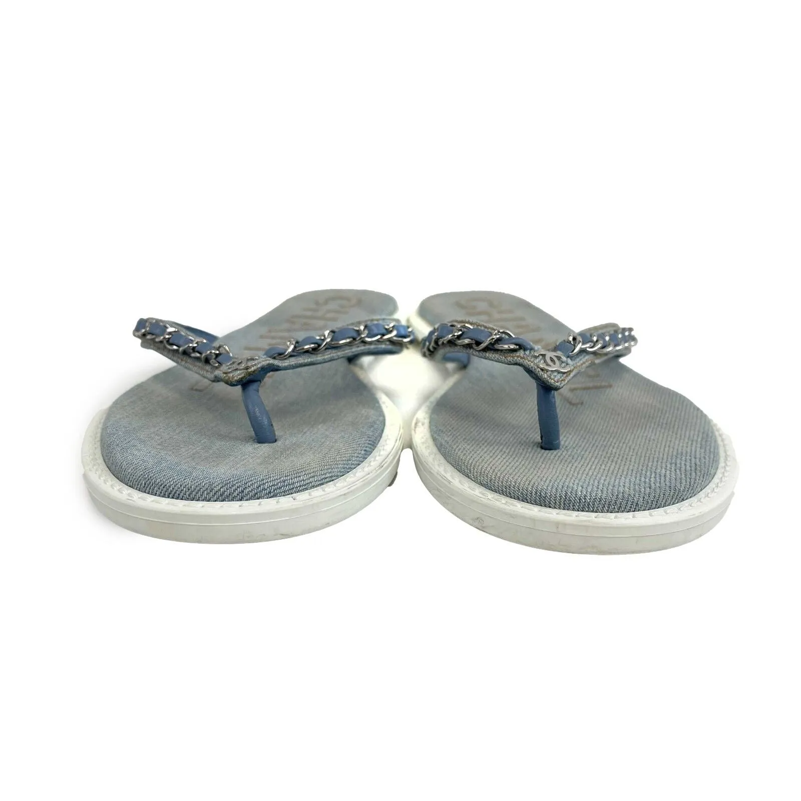 Chanel - CC Denim Sandals / Flip Flops - Blue, White - 37 / US 7