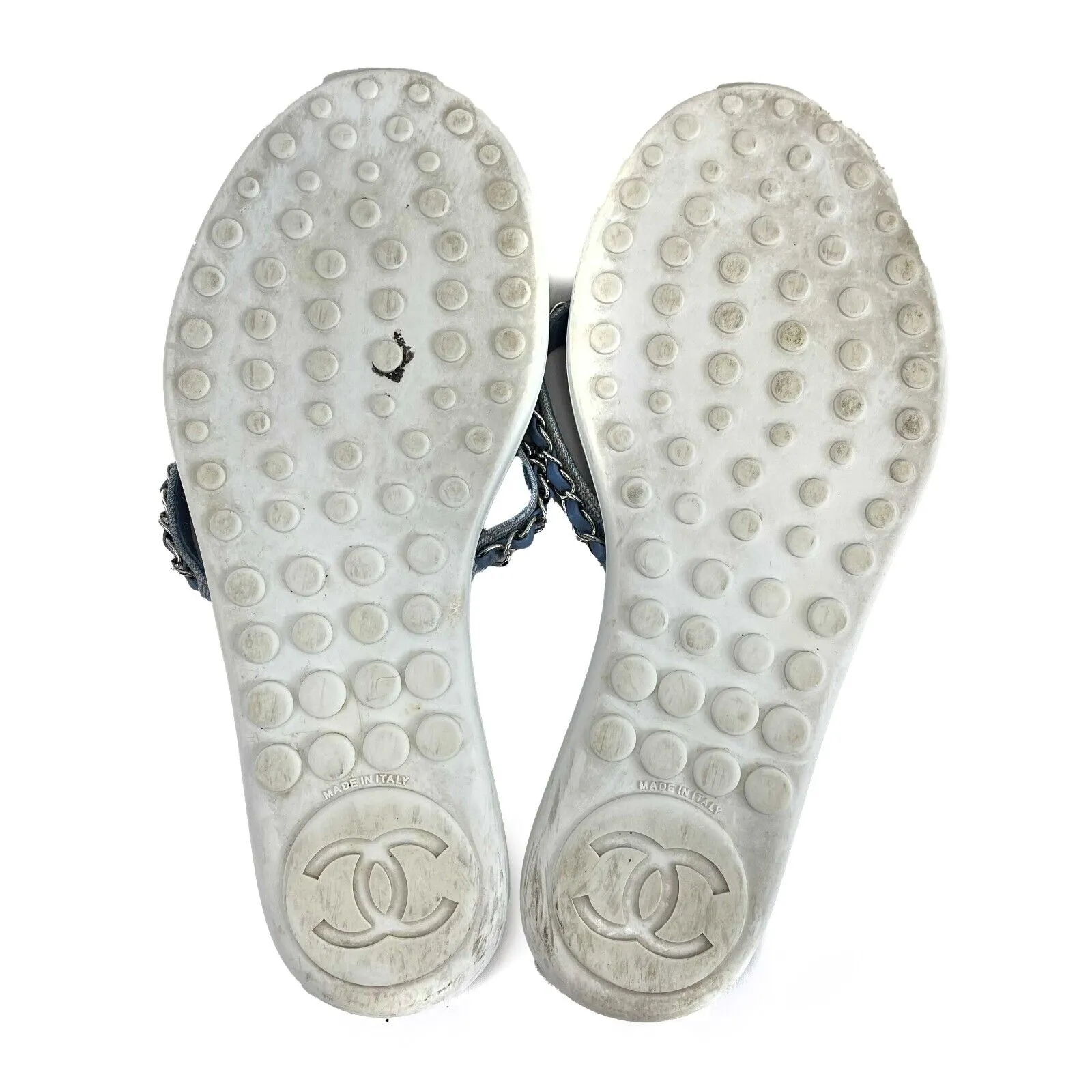 Chanel - CC Denim Sandals / Flip Flops - Blue, White - 37 / US 7