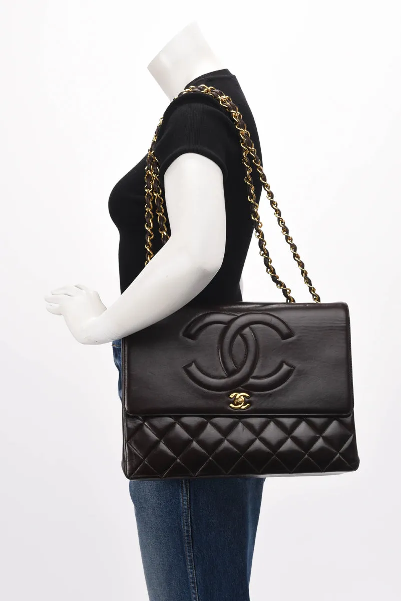 Chanel Vintage Brown Lambskin CC Maxi Flap Bag