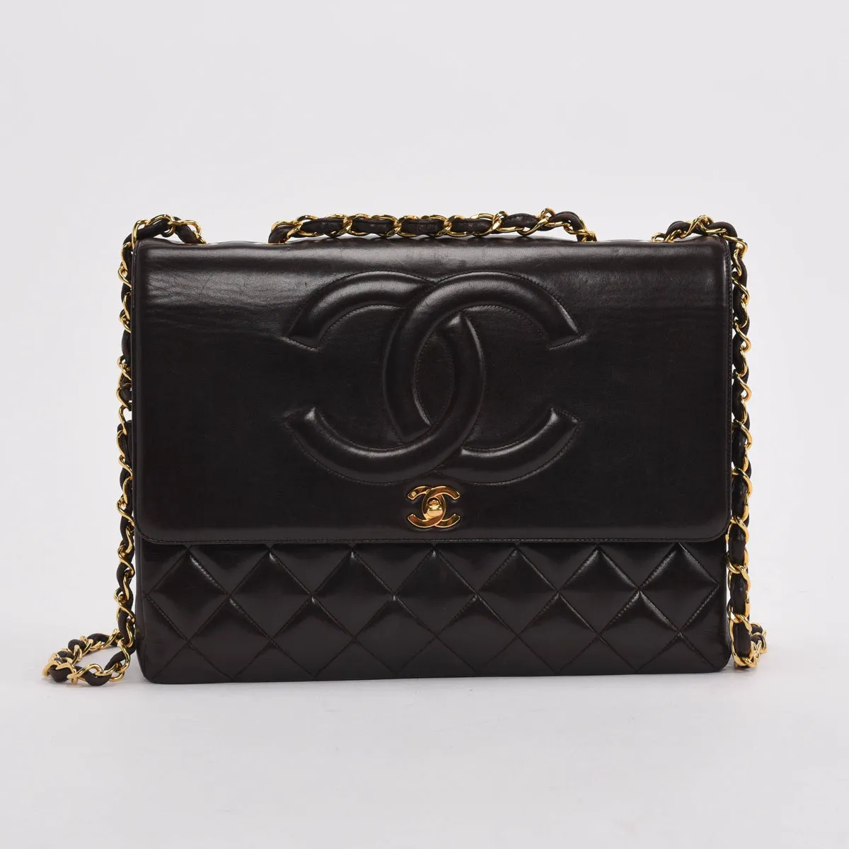 Chanel Vintage Brown Lambskin CC Maxi Flap Bag