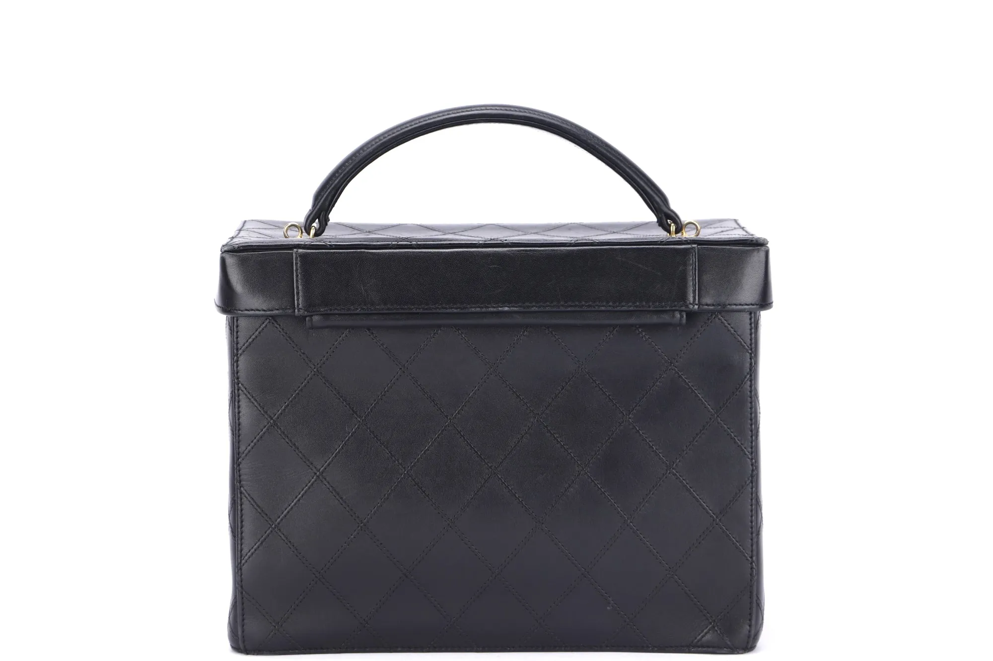 Chanel Vintage Vanity Case (259xxxx) Black Quilted Lambskin, Gold Hardware, with Strap & Card, no Dust Cover