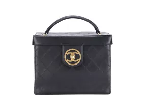 Chanel Vintage Vanity Case (259xxxx) Black Quilted Lambskin, Gold Hardware, with Strap & Card, no Dust Cover