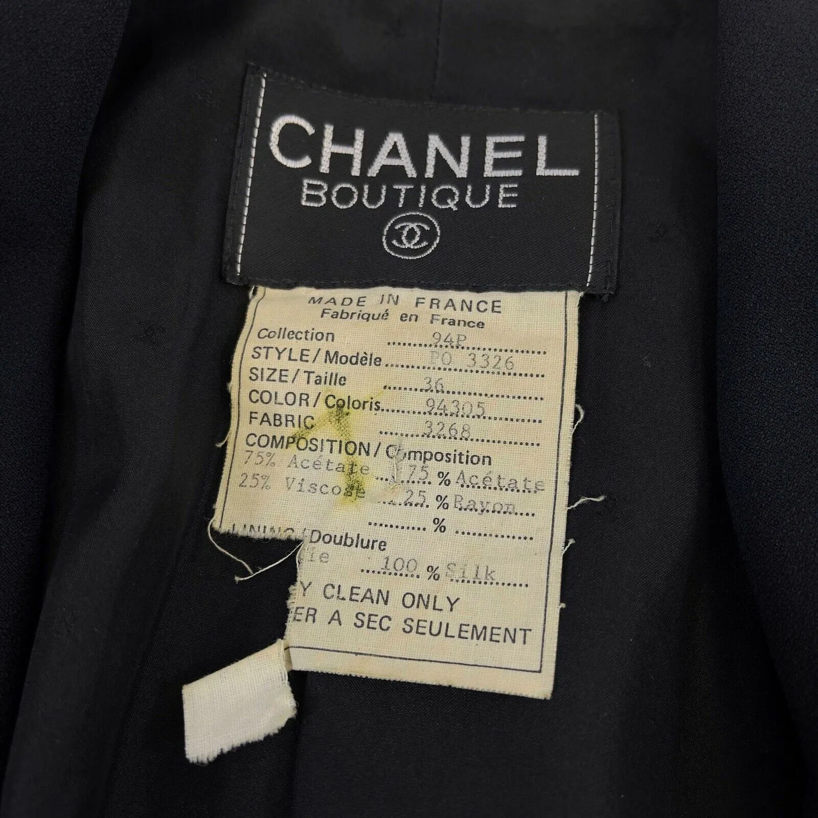 Chanel- Vintage 94P 1994 Black Blazer - Double Breasted - CC Buttons - 36 / US 6