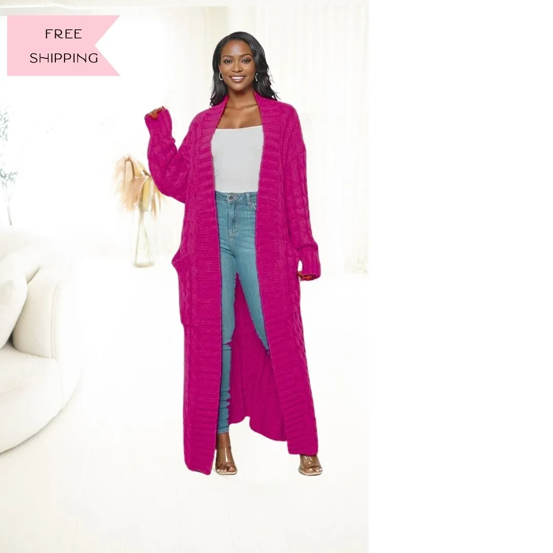 Chic Comfort Maxi Sweater Cardigan | Fuchsia