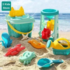 Children Beach Toys 17 Pcs Kit Baby Summer Digging Sand Tool with Shovel Water Game Play Outdoor Toy Set Sandbox for Boys Girls